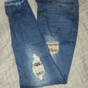 True craft ripped cheetah patch jeans